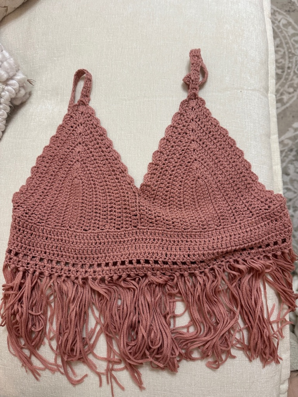 Crochet Fringe Bralette Top - Dusty Rose